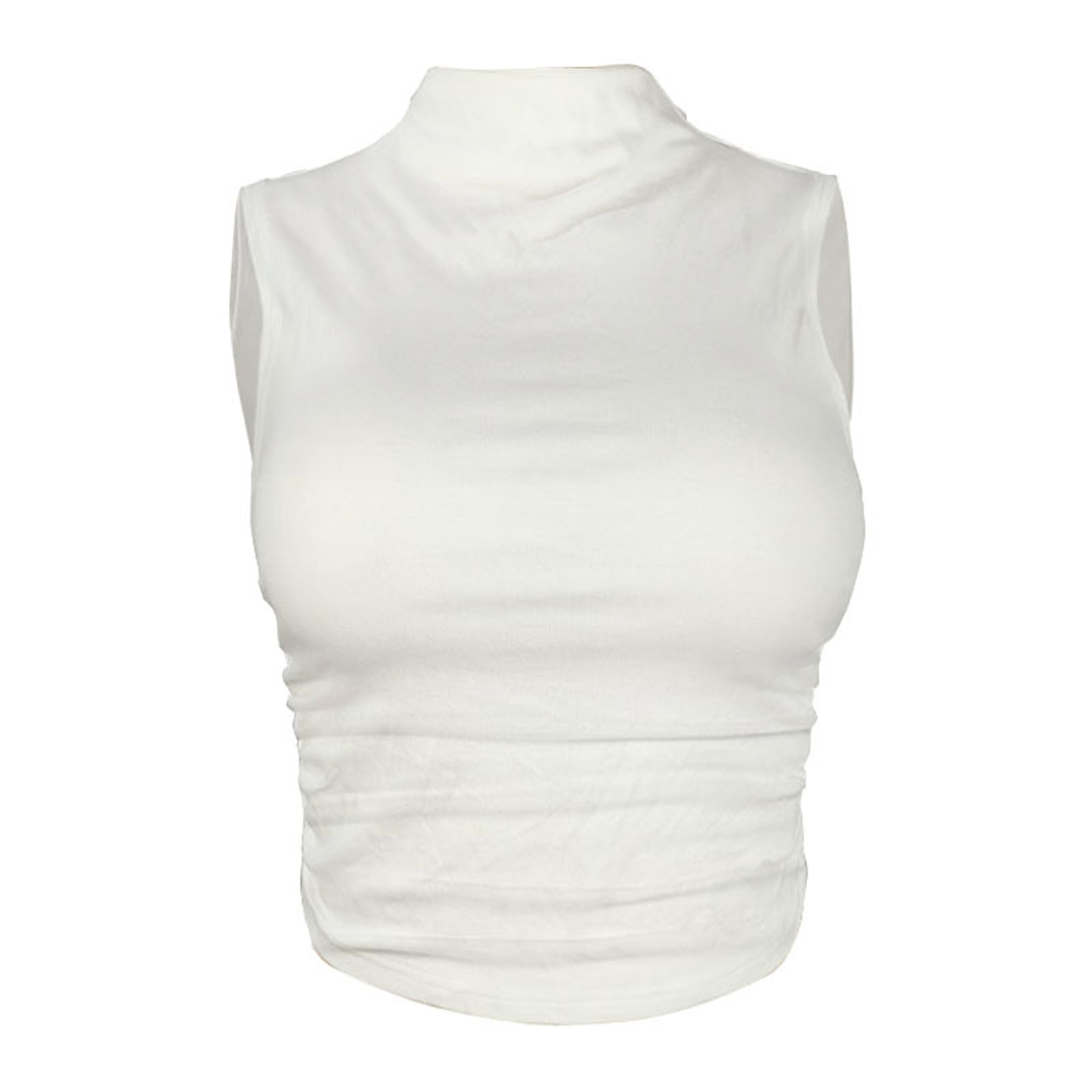 ameIAEA Women's Mock Neck Sleeveless Tops Casual Side Ruched Crop Tank Top Summer Solid Color Shirts